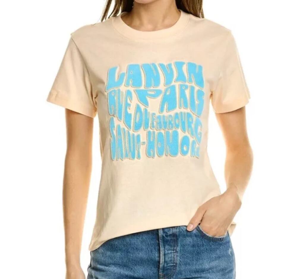 Lanvin Peach Orange Bubble Letter Tee Slogan Print Paris Women's size Medium